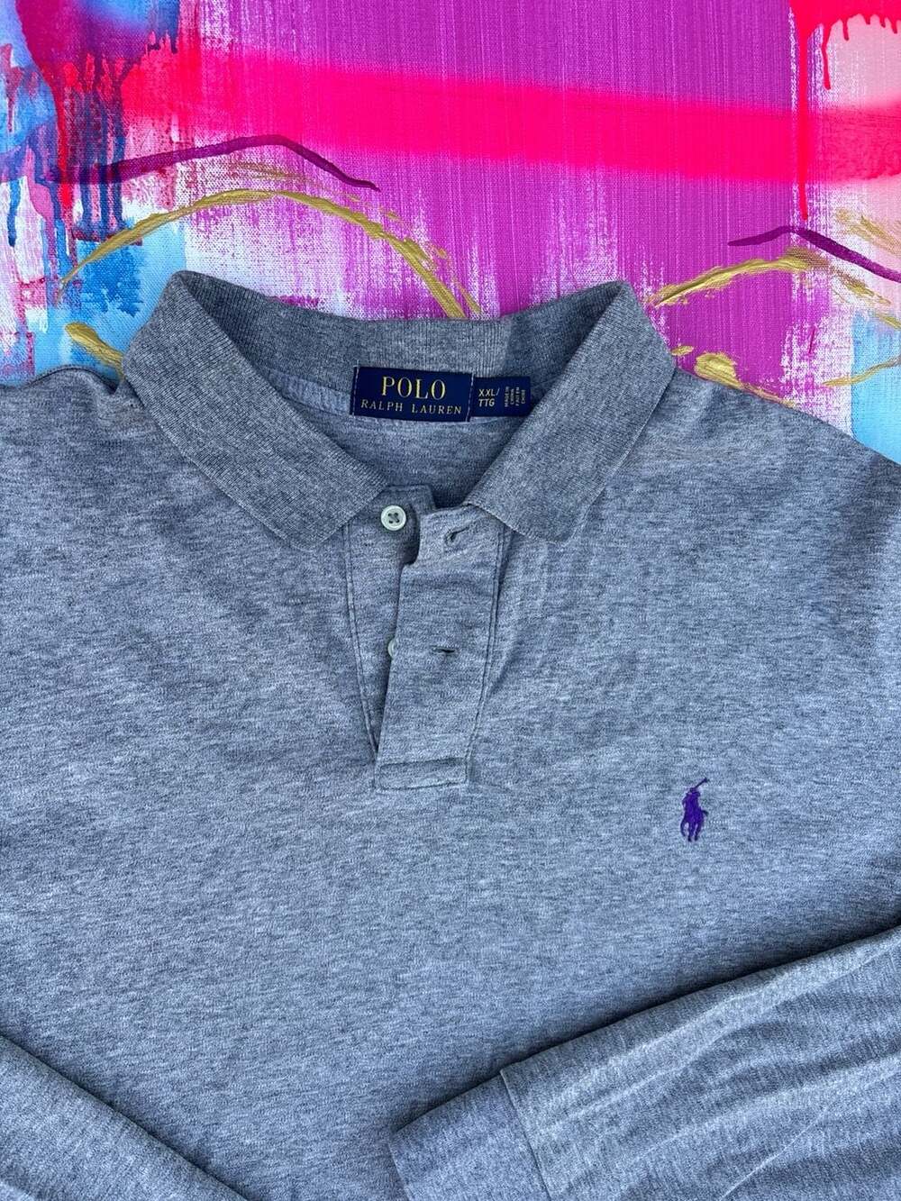 Polo Ralph Lauren Long Sleeve Polo Shirt XXL Grey Purple Pony